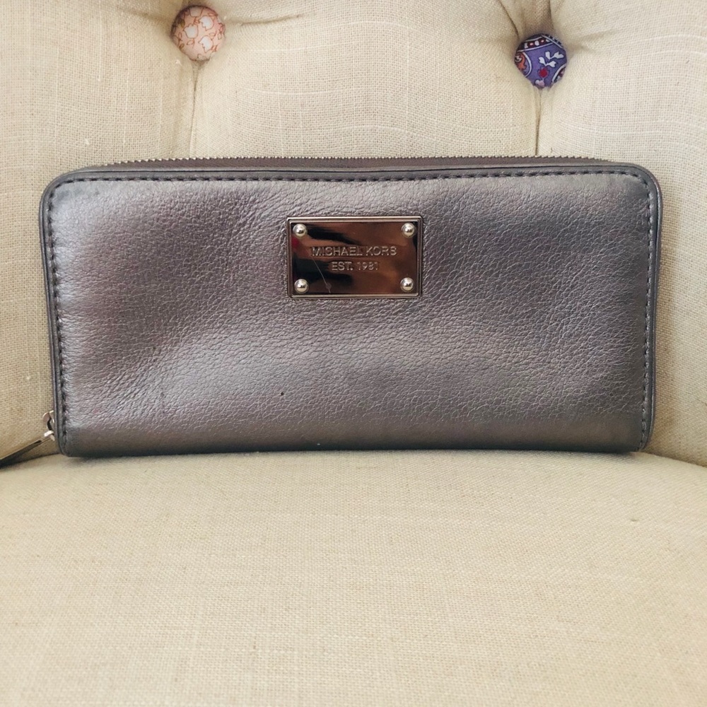 Silver Michael Kors Zip Around Wallet